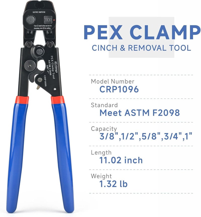 iCRIMP Ratchet PEX Cinch&Remove Tool for 3/8 to 1-inch Stainless Steel Clamps-work with ASTM F2098 and Non 2098 Single Ear Hose Clamps - Image 1